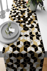 Gold Petek Desenli Premium Masa Örtüsü Runner RNR268 Gold Petek Desenli Premium Masa Örtüsü Runner RNR268