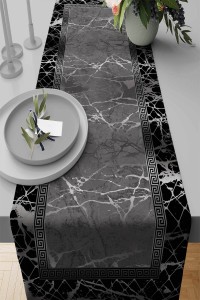 Gri Çerçeveli Desen Premium Masa Örtüsü Runner RNR274 Gri Çerçeveli Desen Premium Masa Örtüsü Runner RNR274