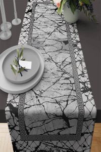 Gri Çerçeveli Desen Premium Masa Örtüsü Runner RNR275 Gri Çerçeveli Desen Premium Masa Örtüsü Runner RNR275