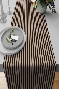 Kahverengi Çizgili Desen Premium Masa Örtüsü Runner RNR281 Kahverengi Çizgili Desen Premium Masa Örtüsü Runner RNR281