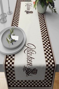 Bej Mutfak Desenli Premium Masa Örtüsü Runner RNR287 Bej Mutfak Desenli Premium Masa Örtüsü Runner RNR287