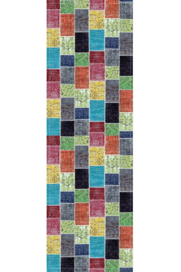 Çok Renkli Patchwork Premium Masa Örtüsü Runner RNR288