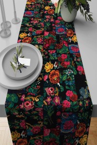 Siyah Patchwork Desenli Premium Masa Örtüsü Runner RNR290 Siyah Patchwork Desenli Premium Masa Örtüsü Runner RNR290