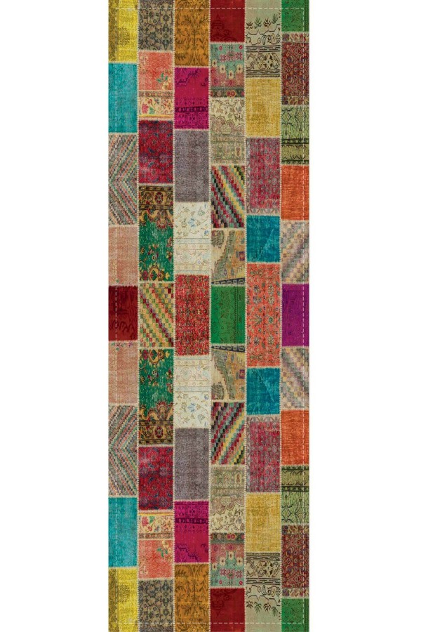 Çok Renkli Patchwork Premium Masa Örtüsü Runner RNR291