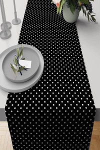 Siyah Puantiyeli Desen Premium Masa Örtüsü Runner RNR298 Siyah Puantiyeli Desen Premium Masa Örtüsü Runner RNR298