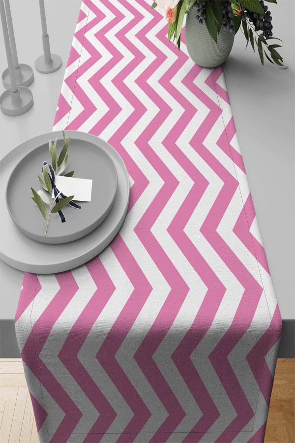 Pembe Zigzag Desenli Premium Masa Örtüsü Runner RNR303