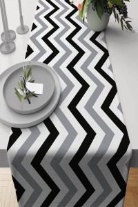 Gri Zigzag Desenli Premium Masa Örtüsü Runner RNR305 Gri Zigzag Desenli Premium Masa Örtüsü Runner RNR305