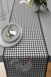 Siyah Hayvanlı Horoz Premium Masa Örtüsü Runner RNR306