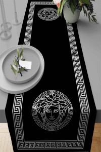 Siyah Çerçeveli Desen Premium Masa Örtüsü Runner RNR307