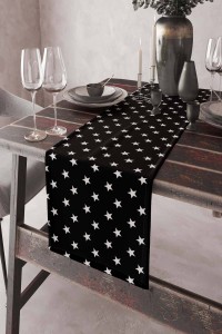 Siyah Yıldız Desenli Premium Masa Örtüsü Runner RNR309 Siyah Yıldız Desenli Premium Masa Örtüsü Runner RNR309