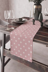 Pembe Yıldız Desenli Premium Masa Örtüsü Runner RNR310 Pembe Yıldız Desenli Premium Masa Örtüsü Runner RNR310
