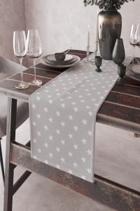Gri Yıldızlı Desen Premium Masa Örtüsü Runner RNR311 Gri Yıldızlı Desen Premium Masa Örtüsü Runner RNR311