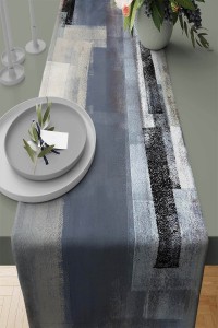 Gri Modern Desenli Premium Masa Örtüsü Runner RNR312 Gri Modern Desenli Premium Masa Örtüsü Runner RNR312