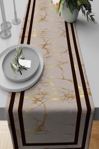 Kahverengi Çerçeveli Desen Premium Masa Örtüsü Runner RNR320 Kahverengi Çerçeveli Desen Premium Masa Örtüsü Runner RNR320