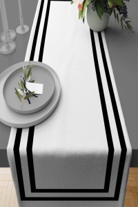 Beyaz Çerçeveli Desen Premium Masa Örtüsü Runner RNR321 Beyaz Çerçeveli Desen Premium Masa Örtüsü Runner RNR321