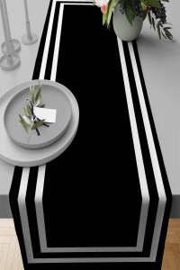 Siyah Çerçeveli Desen Premium Masa Örtüsü Runner RNR322 Siyah Çerçeveli Desen Premium Masa Örtüsü Runner RNR322