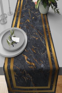 Füme Çerçeveli Desen Premium Masa Örtüsü Runner RNR323 Füme Çerçeveli Desen Premium Masa Örtüsü Runner RNR323