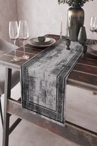 Gri Çerçeveli Desen Premium Masa Örtüsü Runner RNR324 Gri Çerçeveli Desen Premium Masa Örtüsü Runner RNR324