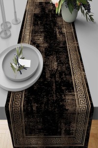 Siyah Çerçeveli Desen Premium Masa Örtüsü Runner RNR327 Siyah Çerçeveli Desen Premium Masa Örtüsü Runner RNR327