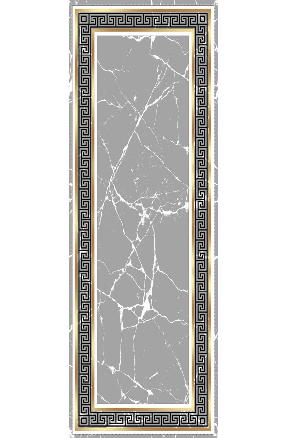 Gri Çerçeveli Desen Premium Masa Örtüsü Runner RNR328