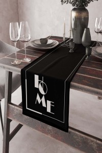 Siyah Home Yazılı Premium Masa Örtüsü Runner RNR329 Siyah Home Yazılı Premium Masa Örtüsü Runner RNR329