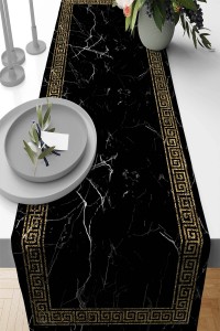 Siyah Çerçeveli Desen Premium Masa Örtüsü Runner RNR333 Siyah Çerçeveli Desen Premium Masa Örtüsü Runner RNR333