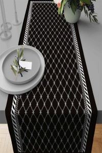 Siyah Çerçeveli Desen Premium Masa Örtüsü Runner RNR334 Siyah Çerçeveli Desen Premium Masa Örtüsü Runner RNR334