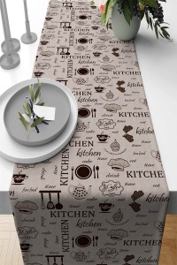 Bej Mutfak Temalı Premium Masa Örtüsü Runner RNR337 Bej Mutfak Temalı Premium Masa Örtüsü Runner RNR337