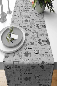 Gri Mutfak Desenli Premium Masa Örtüsü Runner RNR338 Gri Mutfak Desenli Premium Masa Örtüsü Runner RNR338