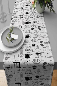 Beyaz Mutfak Temalı Premium Masa Örtüsü Runner RNR339 Beyaz Mutfak Temalı Premium Masa Örtüsü Runner RNR339