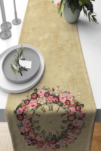 Bej Çiçekli Desen Premium Masa Örtüsü Runner RNR340 Bej Çiçekli Desen Premium Masa Örtüsü Runner RNR340