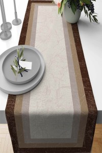 Bej Çerçeveli Desen Premium Masa Örtüsü Runner RNR342 Bej Çerçeveli Desen Premium Masa Örtüsü Runner RNR342