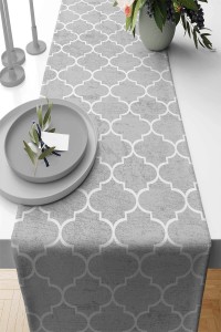 Gri Etnik Fas Kupa Desen Premium Masa Örtüsü Runner RNR343 Gri Etnik Fas Kupa Desen Premium Masa Örtüsü Runner RNR343