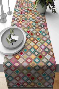 Çok Renkli Kareli Desen Premium Masa Örtüsü Runner RNR344 Çok Renkli Kareli Desen Premium Masa Örtüsü Runner RNR344