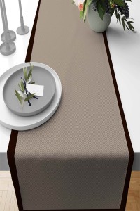 Bej Çizgi Desenli Premium Masa Örtüsü Runner RNR352 Bej Çizgi Desenli Premium Masa Örtüsü Runner RNR352