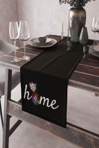 Siyah Mutfak Home Yazılı Premium Masa Örtüsü Runner RNR358 Siyah Mutfak Home Yazılı Premium Masa Örtüsü Runner RNR358