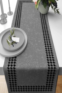 Gri Kazayağı Desenli Premium Masa Örtüsü Runner RNR362 Gri Kazayağı Desenli Premium Masa Örtüsü Runner RNR362