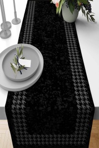 Siyah Kazayağı Desenli Premium Masa Örtüsü Runner RNR363 Siyah Kazayağı Desenli Premium Masa Örtüsü Runner RNR363