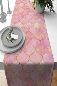 Pembe Etnik Fas Kupa Desen Premium Masa Örtüsü Runner RNR367 Pembe Etnik Fas Kupa Desen Premium Masa Örtüsü Runner RNR367
