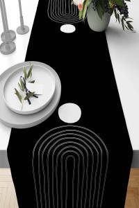 Siyah Modern Temalı Premium Masa Örtüsü Runner RNR368 Siyah Modern Temalı Premium Masa Örtüsü Runner RNR368