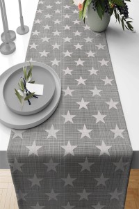 Gri Yıldızlı Desen Premium Masa Örtüsü Runner RNR369 Gri Yıldızlı Desen Premium Masa Örtüsü Runner RNR369