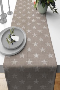 Bej Yıldız Desenli Premium Masa Örtüsü Runner RNR372 Bej Yıldız Desenli Premium Masa Örtüsü Runner RNR372