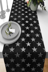 Siyah Yıldızlı Desen Premium Masa Örtüsü Runner RNR373 Siyah Yıldızlı Desen Premium Masa Örtüsü Runner RNR373