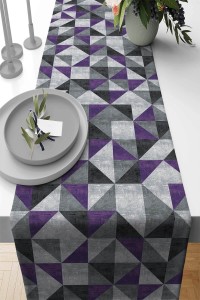 Mor Geometrik Desenli Premium Masa Örtüsü Runner RNR381 Mor Geometrik Desenli Premium Masa Örtüsü Runner RNR381