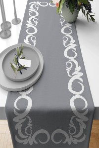 Gri Çerçeveli Desen Premium Masa Örtüsü Runner RNR387 Gri Çerçeveli Desen Premium Masa Örtüsü Runner RNR387
