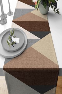 Kahverengi Geometrik Desen Premium Masa Örtüsü Runner RNR391 Kahverengi Geometrik Desen Premium Masa Örtüsü Runner RNR391