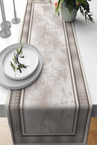 Vizon Çerçeveli Desen Premium Masa Örtüsü Runner RNR393 Vizon Çerçeveli Desen Premium Masa Örtüsü Runner RNR393