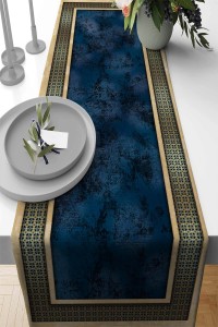 Lacivert Çerçeveli Desen Premium Masa Örtüsü Runner RNR394 Lacivert Çerçeveli Desen Premium Masa Örtüsü Runner RNR394