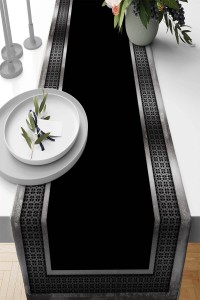 Silver Çerçeveli Desen Premium Masa Örtüsü Runner RNR399 Silver Çerçeveli Desen Premium Masa Örtüsü Runner RNR399