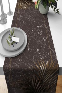 Kahverengi Çerçeveli Desen Premium Masa Örtüsü Runner RNR401 Kahverengi Çerçeveli Desen Premium Masa Örtüsü Runner RNR401
